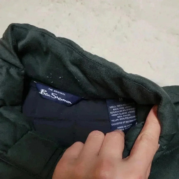 Ben Sherman Quilted Puffer Jacket Full Zip Pockets Gray Men’s Size M Grey Green - Picture 7 of 7